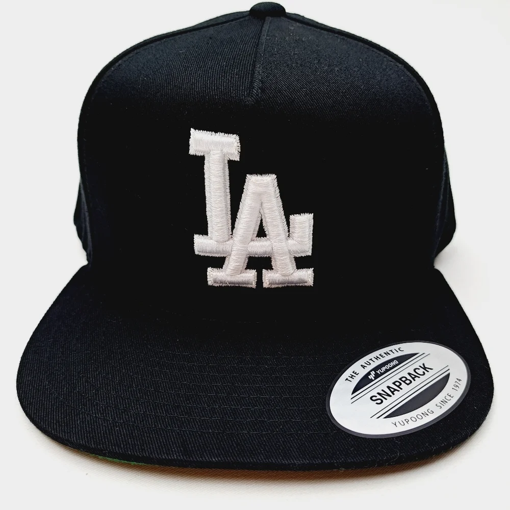 Los Angeles Dodgers Flat Bill Snapback Baseball Cap Hat Black Embroidered